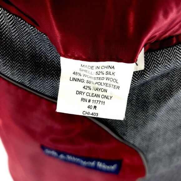 Alan Flusser Silk Worsted Wool Gray Herringbone 2 Button Blazer 40R - Picture 10 of 14